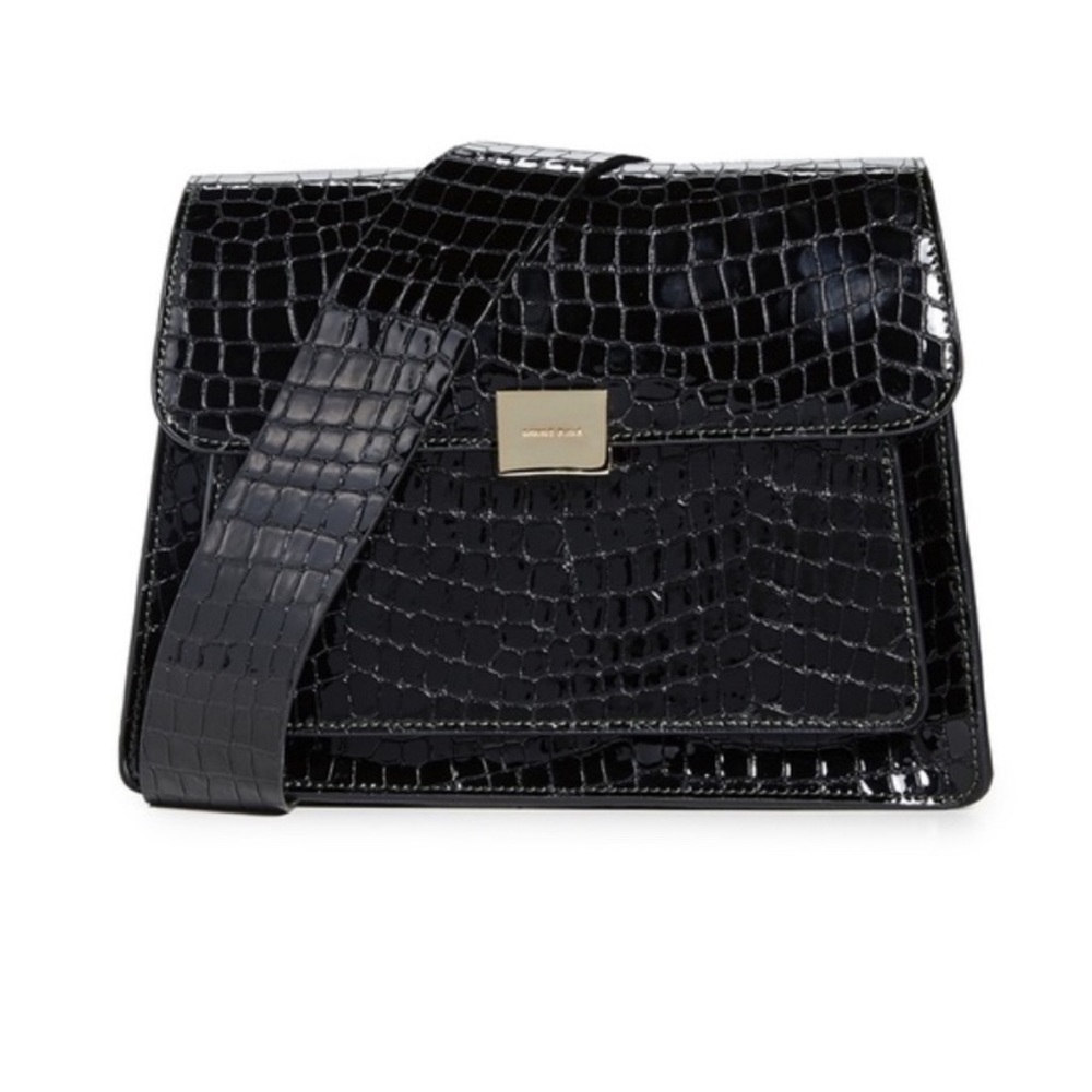 Anine Bing Black Croc-Embossed Crossbody Bag